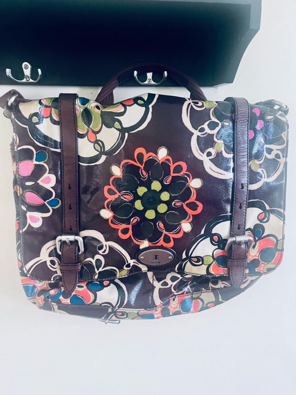 Fossil Floral Crossbody Satchel in Brown Multi-Color